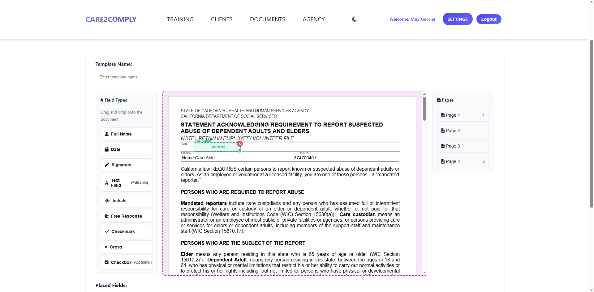 Document template and field builder