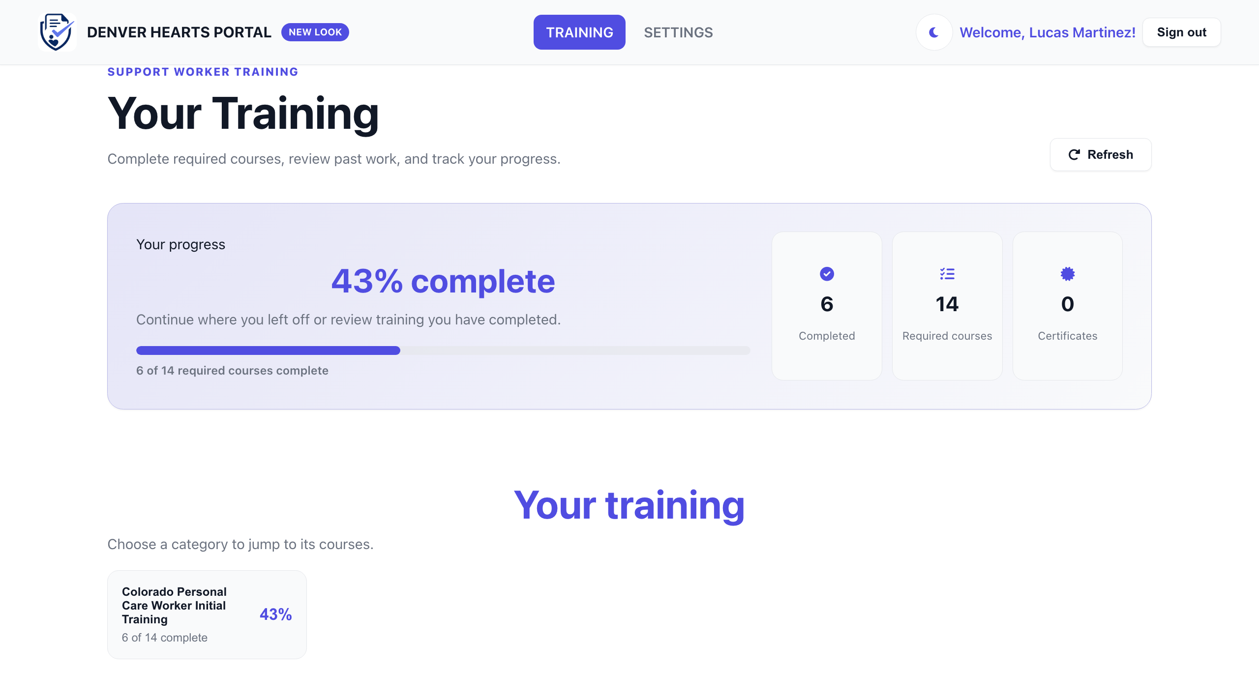 Denver Hearts worker training dashboard