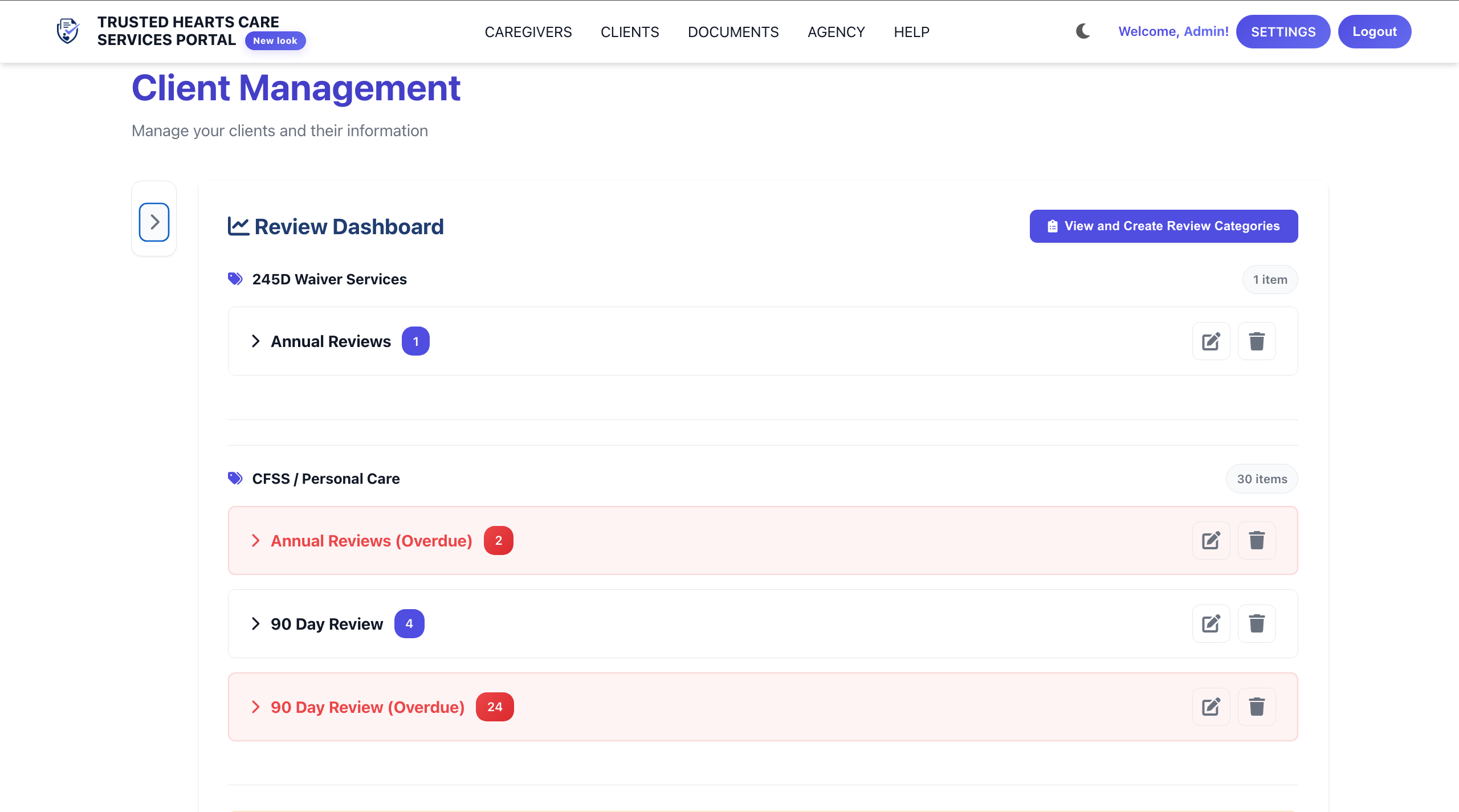 Client Management dashboard interface