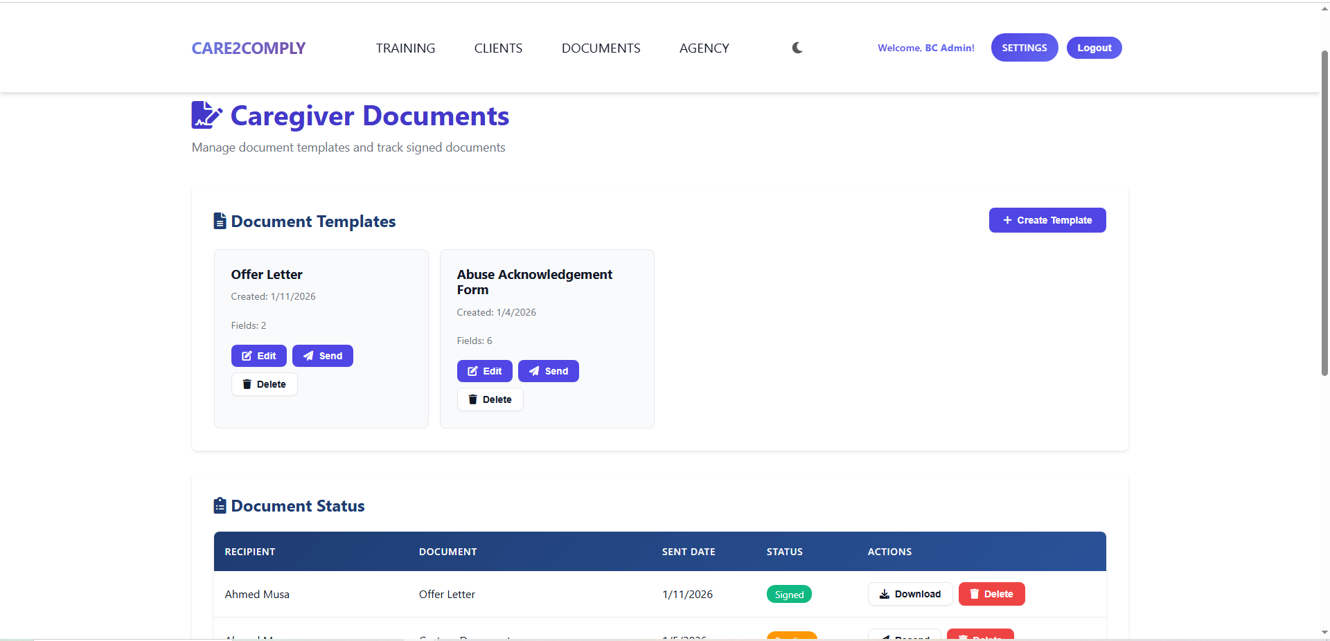 Document Signatures Interface