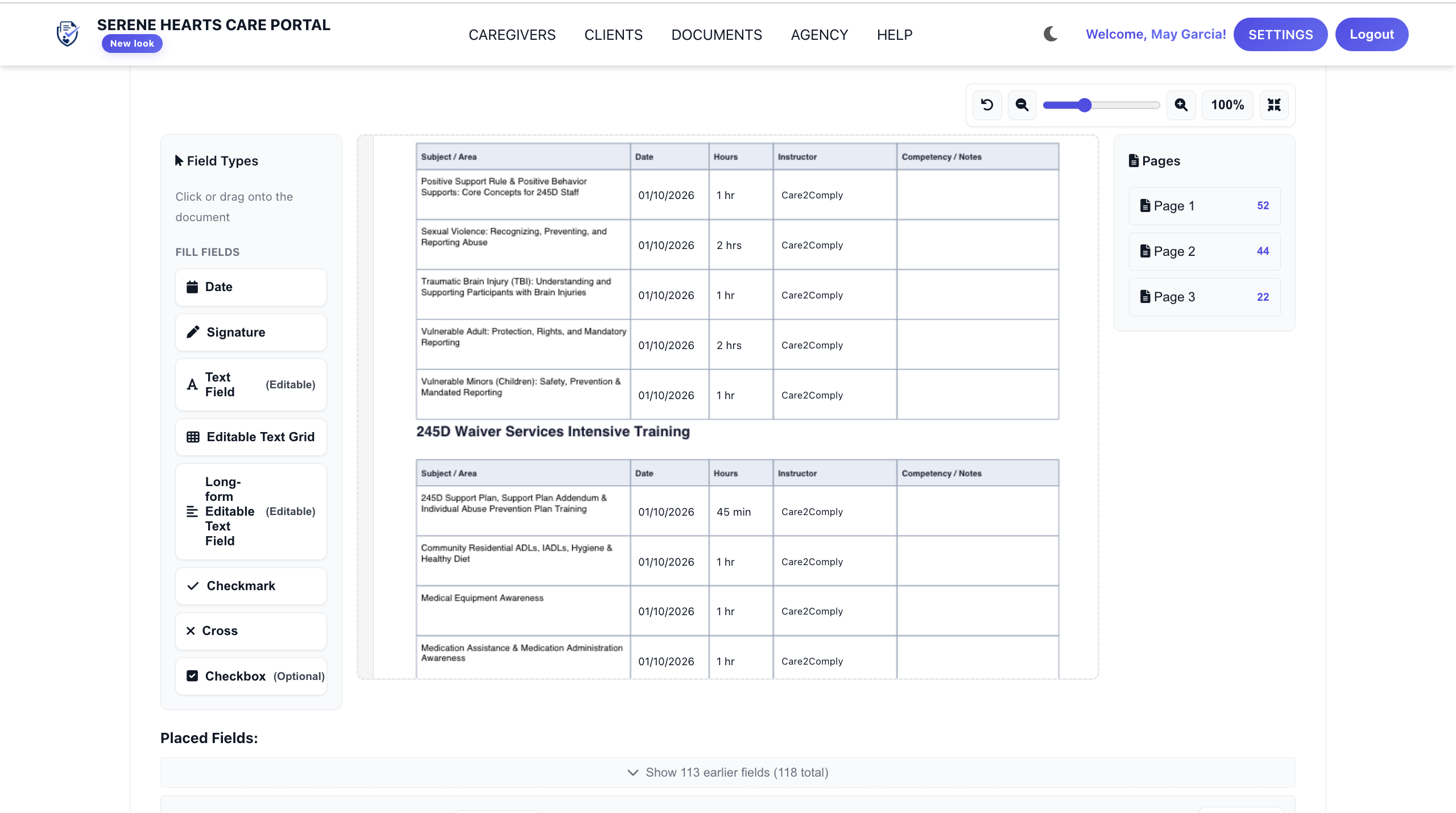 Example Minnesota 245D staff orientation training record